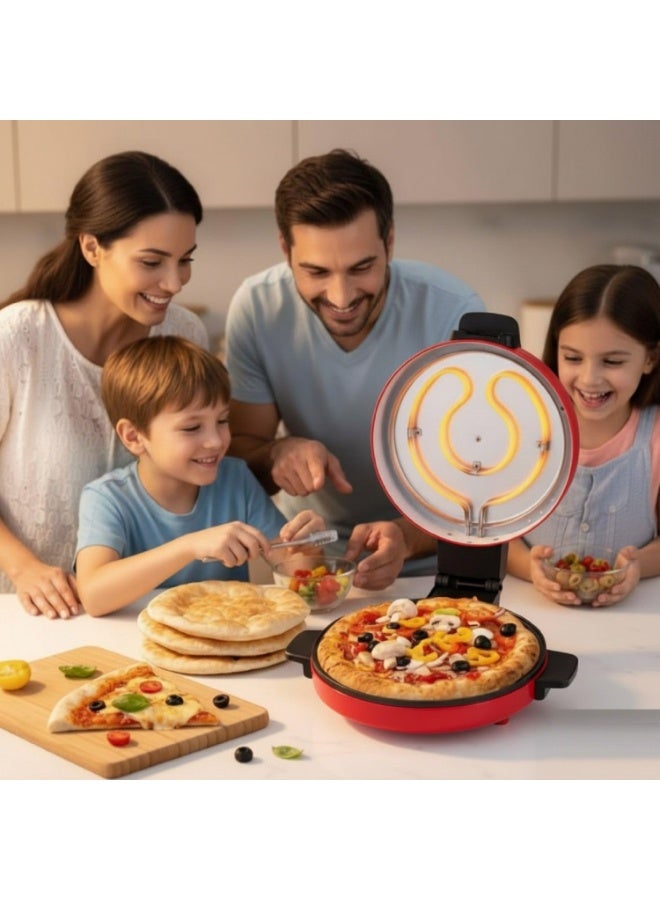 NOVA Arabic Bread & Pizza Maker 1800W Electric Oven, Puffy & Soft Roti, Khubz, Bread & Pizza, Non-Stick Plates, Multi-Use Home Baking Appliance, Red, 220-240V - Image 3